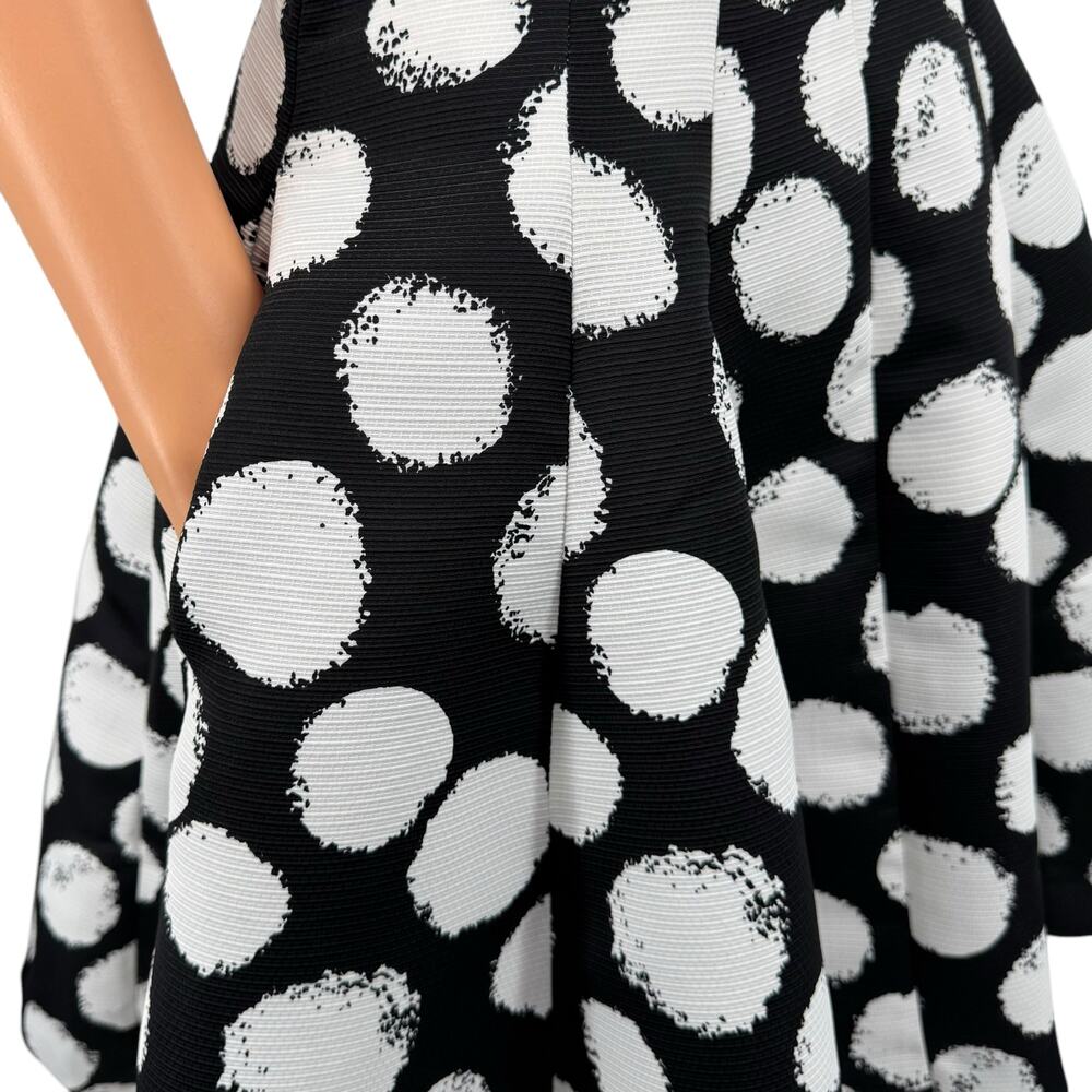 NWT Julia Jordan Black/White Polka Dot Fit & Flare Dress Double V-Neck Pockets 6 - Picture 7 of 16